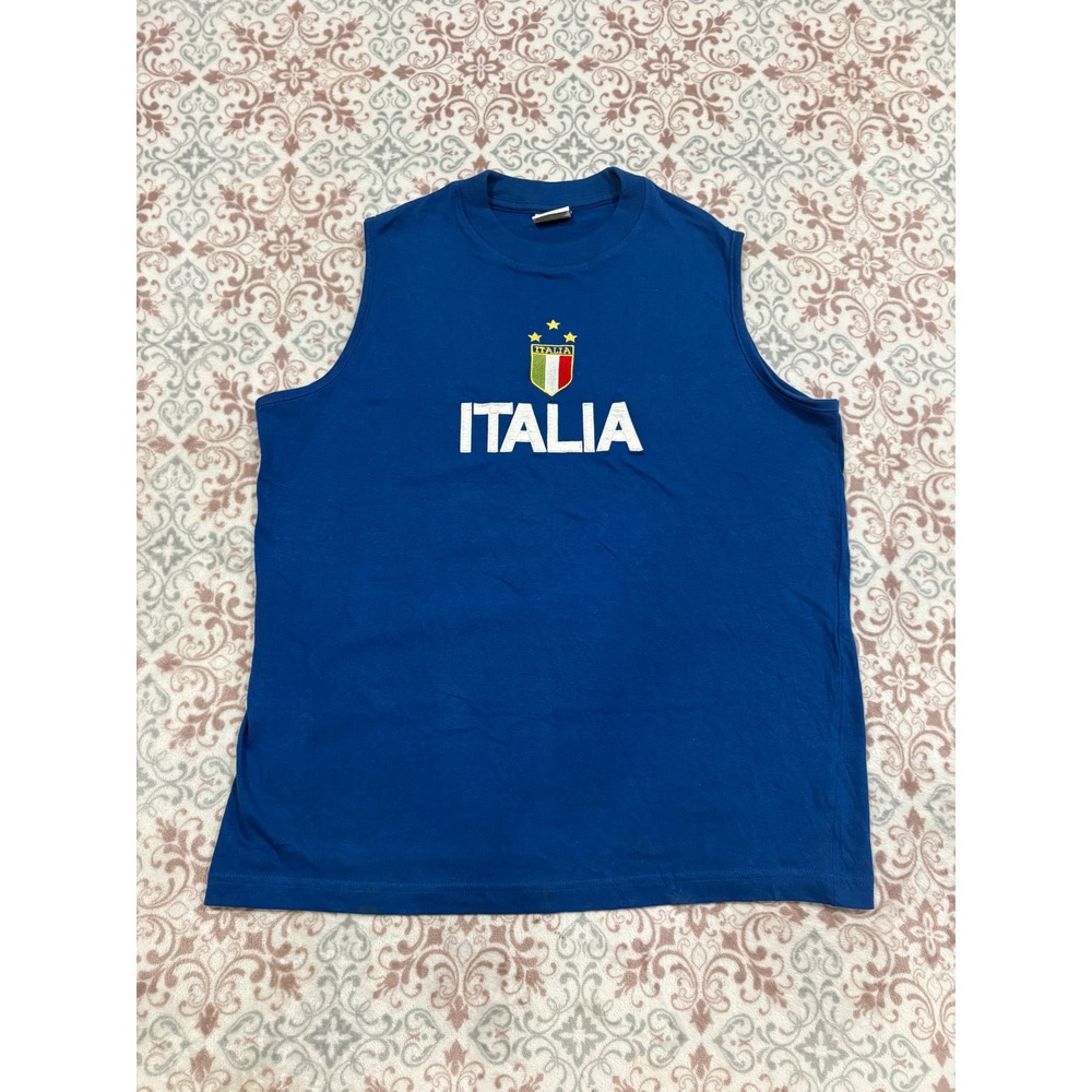 Italia Italian Flag Muscle Tee Sleeveless Shirt Blue Mens Large